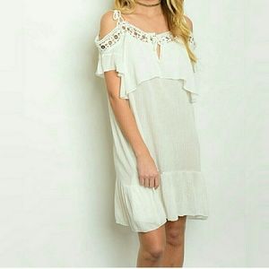 Cheeky Ivory Cold Shoulder Sheer Grommet Dress NEW
